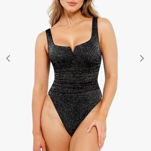 Popilush Shapewear Ruched Metallic Slimming Bodysuit